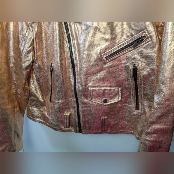 ZARA Women Jacket Simili Leather Size XL Pink Glossy Color Bikercore Style - Picture 4 of 11